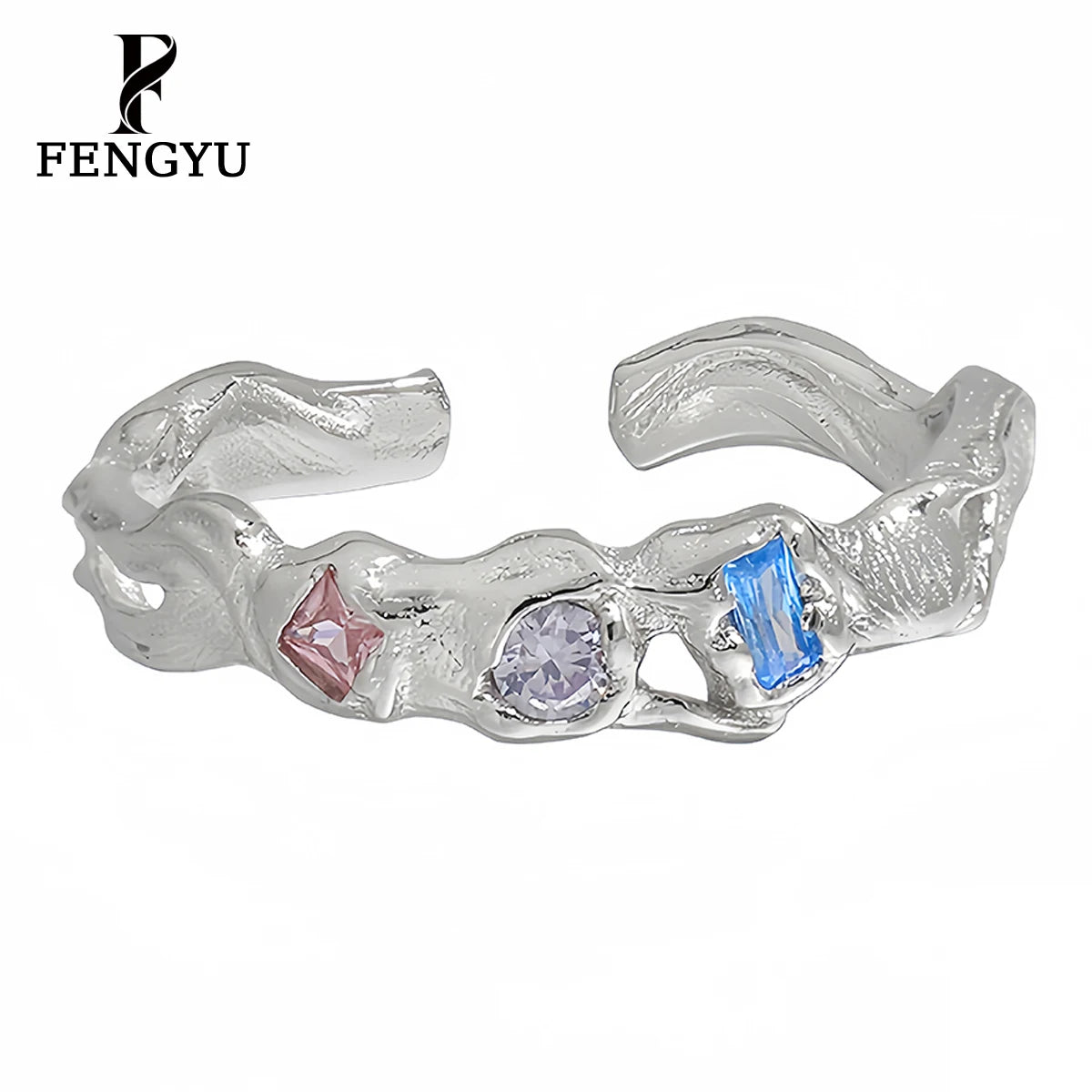 Irregular Three Stone Ring Women 925 Sterling Silver Coloured Zircon Rings Adjustable Fashion Custom Luxury Simple Fine Jewelry