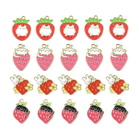 Cute Cartoon Strawberry Cat Enamel Pendants Metal Animals Charms Pendant for Earrings DIY Jewelry Making Necklace Bracelet Craft