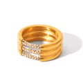 Stainless Steel Cubic Zirconia Ring High Quality Metal Texture Three Layered Rings Fashion Jewelry Women