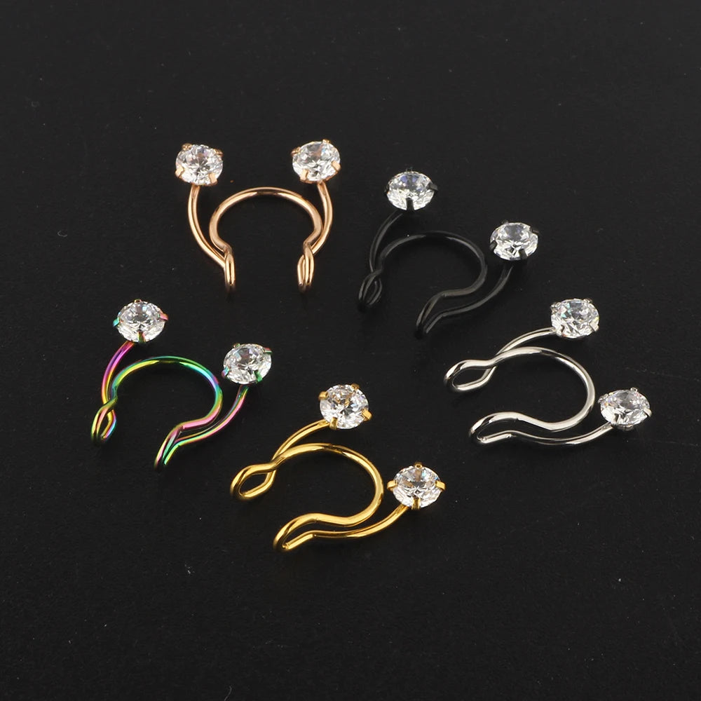 Mix Color 50pcs 20G Gold Plated Stainless Steel Nose Hoop Ring Septum Ring Non Piercing Tragus Earrings Wedding Body Jewelry