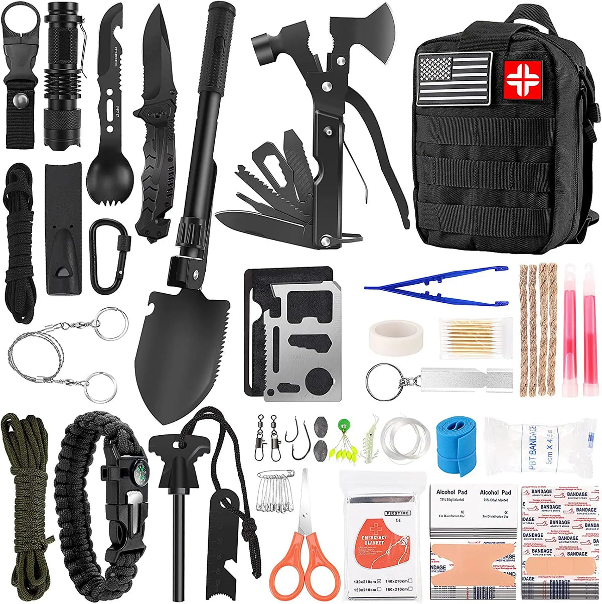 Emergency Survival Kit and First Aid Kit 142 in 1 Professional Survival Gear and Equipment with Molle Pouch for Men Camping