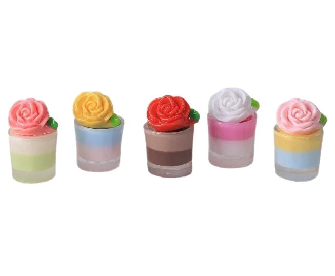 Wholesale 3D Cute Kids Dessert Cake Miniature Dolls House Toy Mix Small Artificial Rose Ice Cream Cup Cones Resin Charm Cabochon