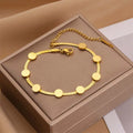 Waterproof Non Tarnish 18k IP Gold Plated Round Disc Bracelet Necklace Set 316L Stainless Steel Flat Snake Chain Bracelet