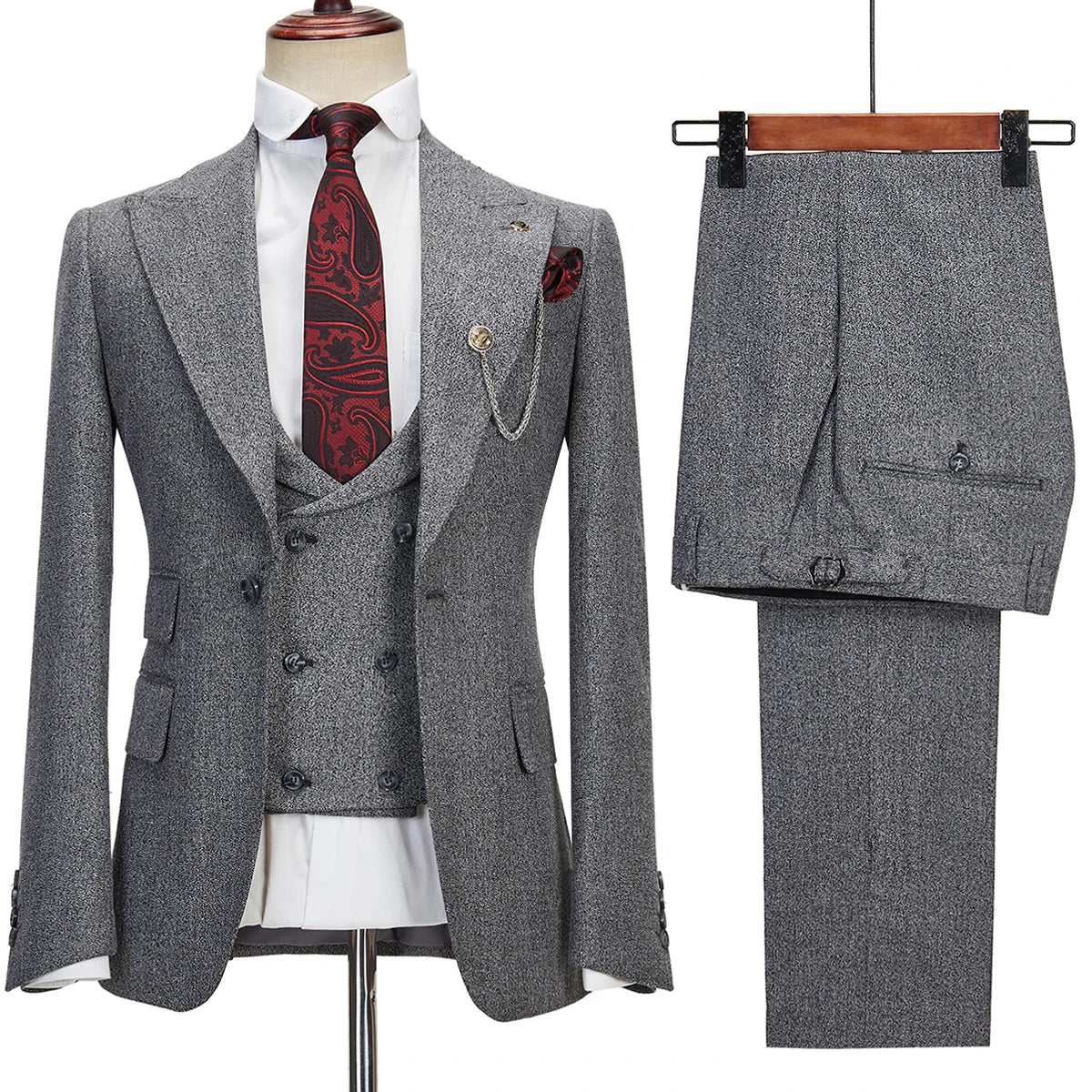 New Customized Senior Gray Men's Suit Fashion Casual Slim Men's Suit Jacket Trousers.