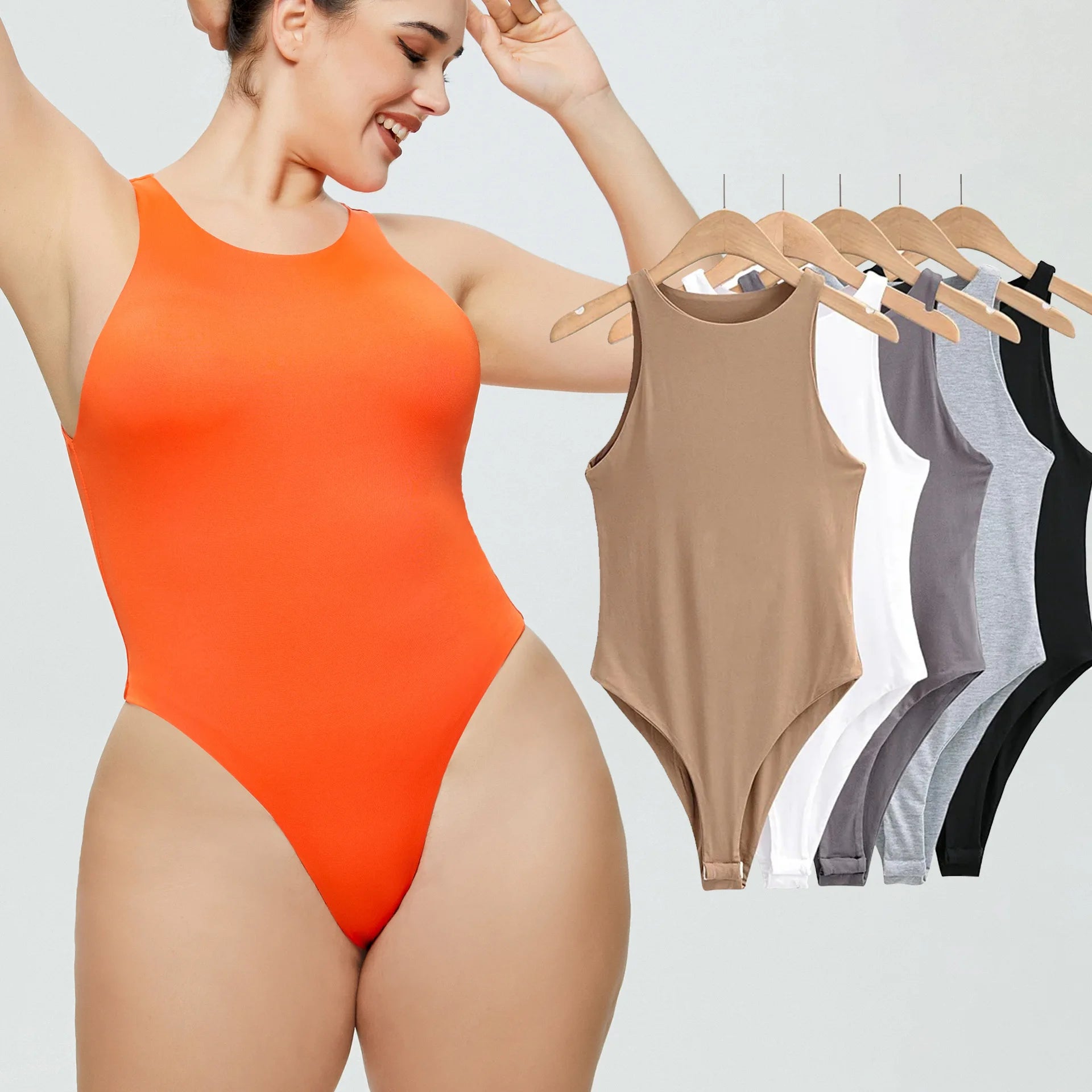 Elastic Jumpsuit Women Sleeveless Vest Bodysuit Round Neck Solid Color Tight Jumpsuits