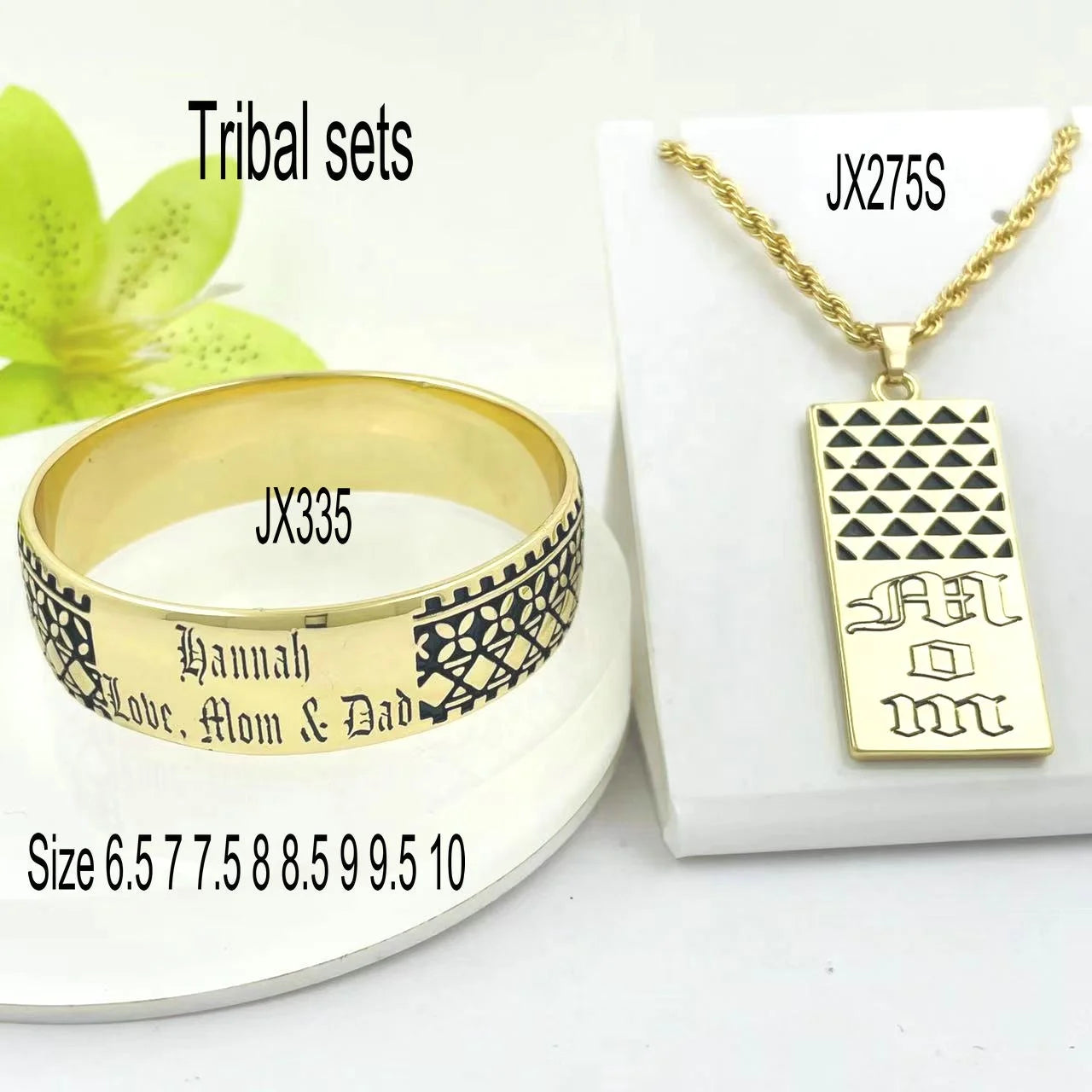 JX335 Hawaiian Tribal Jewelry Set Personalized Name Necklace and Bangle Set Anniversary Birthday Graduation Gift Kids-adult Size
