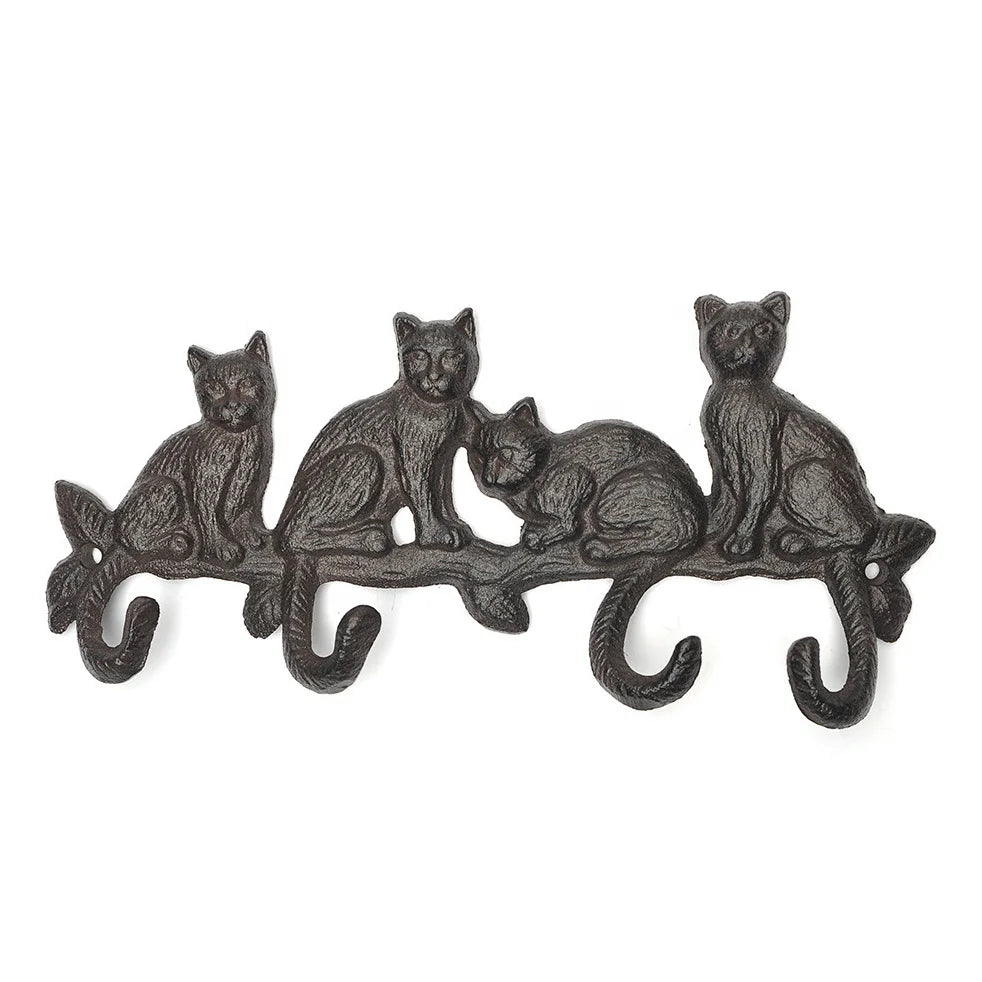 Decorative Antique Style Wall Mounted Cast Iron Coat Hook Rack With Cat Tail