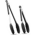 Heat Resistant Black Tong Silicone Tips Locking Tongs Kitchen Cooking Food BBQ Tongs