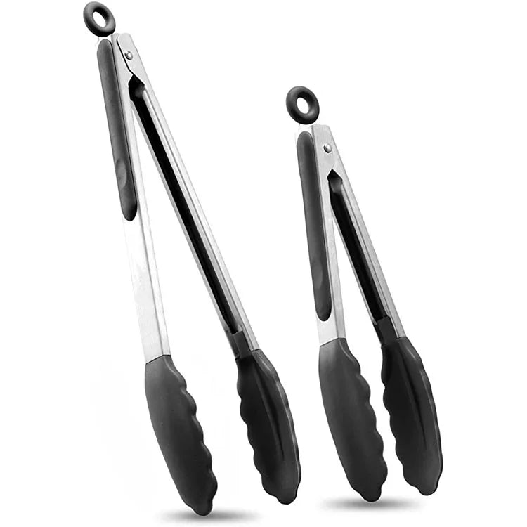 Heat Resistant Black Tong Silicone Tips Locking Tongs Kitchen Cooking Food BBQ Tongs