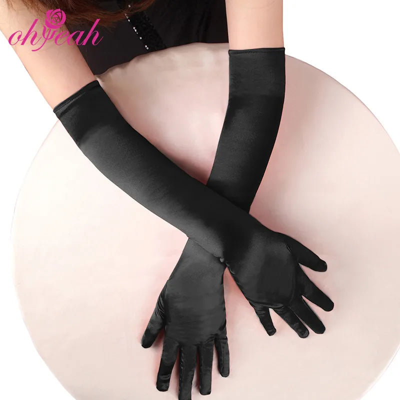 Wholesale 55cm Classic Style Full Finger Satin Gloves Elegant Women's Long Simulated Silk Bridal Gloves