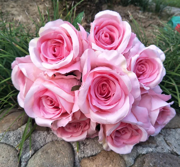 H05602 Hot Sale Artificial Silk Rose Bouquet Flowers Rose Bundle  for Wedding Bouquet Bridal