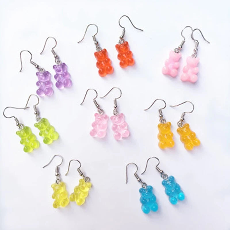 Funny Colorful Ins Style Cartoon Bear Earring Lovely Resin Bear Candy Color Stud Earring for Women&Girl Daily Jewelry Party Gift