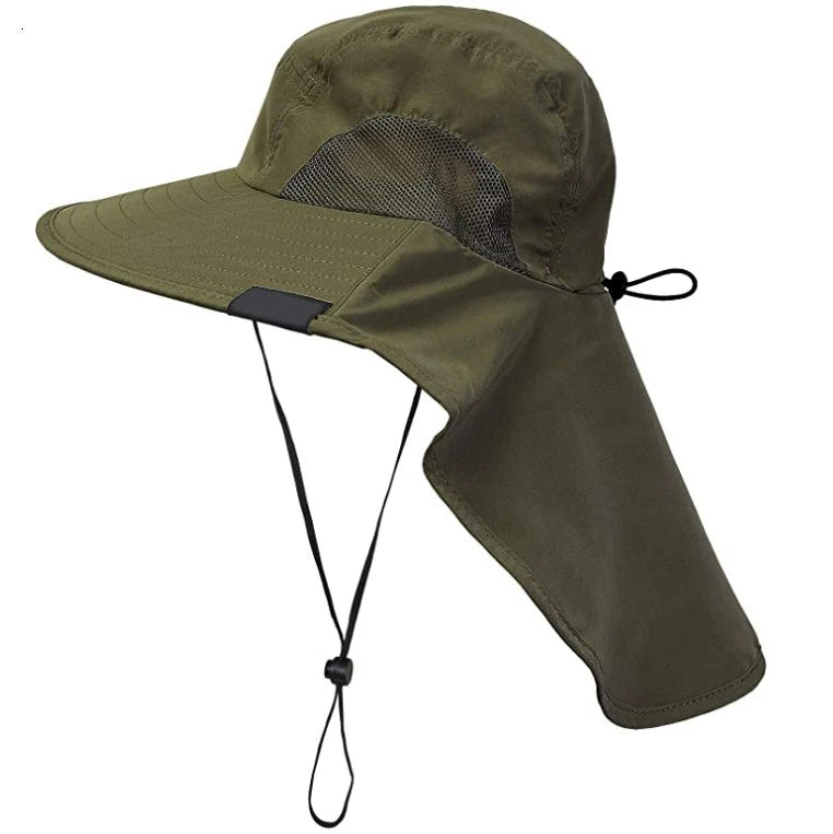 Wide Brim Sun Hat With Neck Flap UV protection Fishing Cap Hiking Safari Fishing Caps for Men and