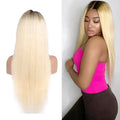 Straight Glueless 150% Density Pre-Plucked Hairline 1B613 Blonde With Dark Roots 360 HD 613 13X4 Human Hair Lace Front Wig