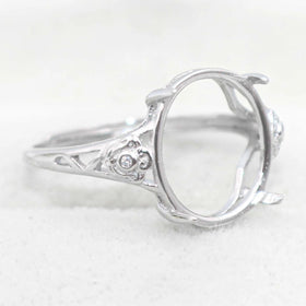 Sterling Silver 12*14mm Semi Mount Ring Empty Frame Blank Support Setting S925 Base Holder Without Center Stone for DIY Inlay
