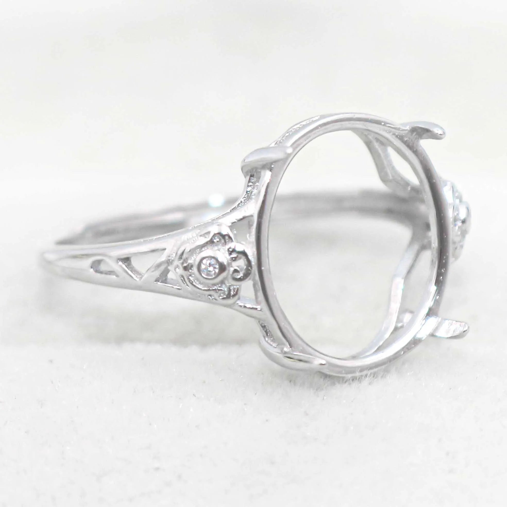 Sterling Silver 12*14mm Semi Mount Ring Empty Frame Blank Support Setting S925 Base Holder Without Center Stone for DIY Inlay