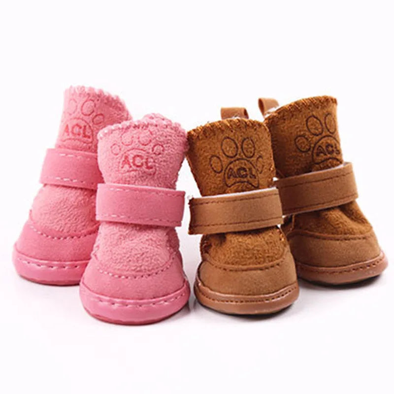 Hot Selling Winter Warm Dog Winter Shoes Thick Non-slip Boots Lamb Fleece 4 Pcs Packed for Pet
