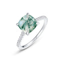 4 Claws Natural Gemstone Rings 925 Sterling Silver Moss Agate Wedding Rings