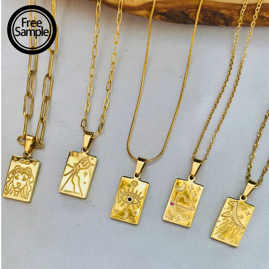 SSeesy Manufacturer Customize Fashion Jewelry Carved Tarot Stainless Steel Waterproof Gold Plated Pendant Necklace for Women Men