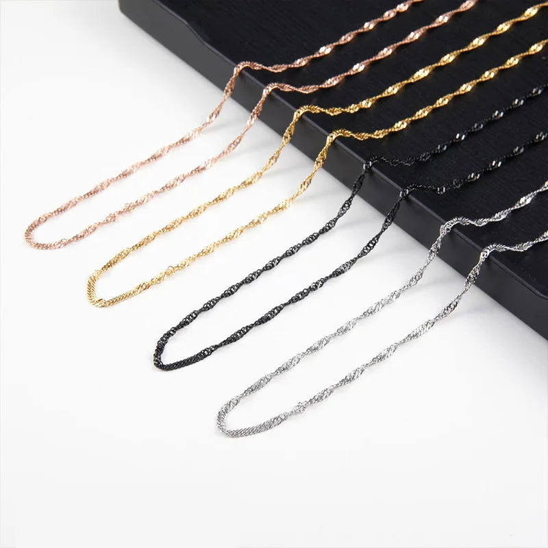 Hiphop 1.8MM Wave Chain Stainless Steel With Gold and Steel Fashion Gold Plated Chains Necklaces Wedding Zircon Geometric Gift