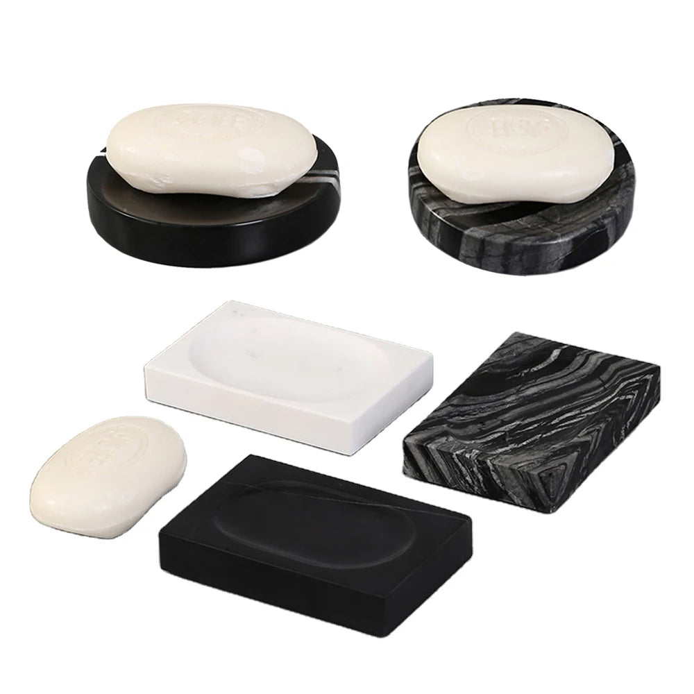 Wholesale Natural Luxury White Green Black Grey Marble Stone Soap Holder Dish for Bathroom Shower