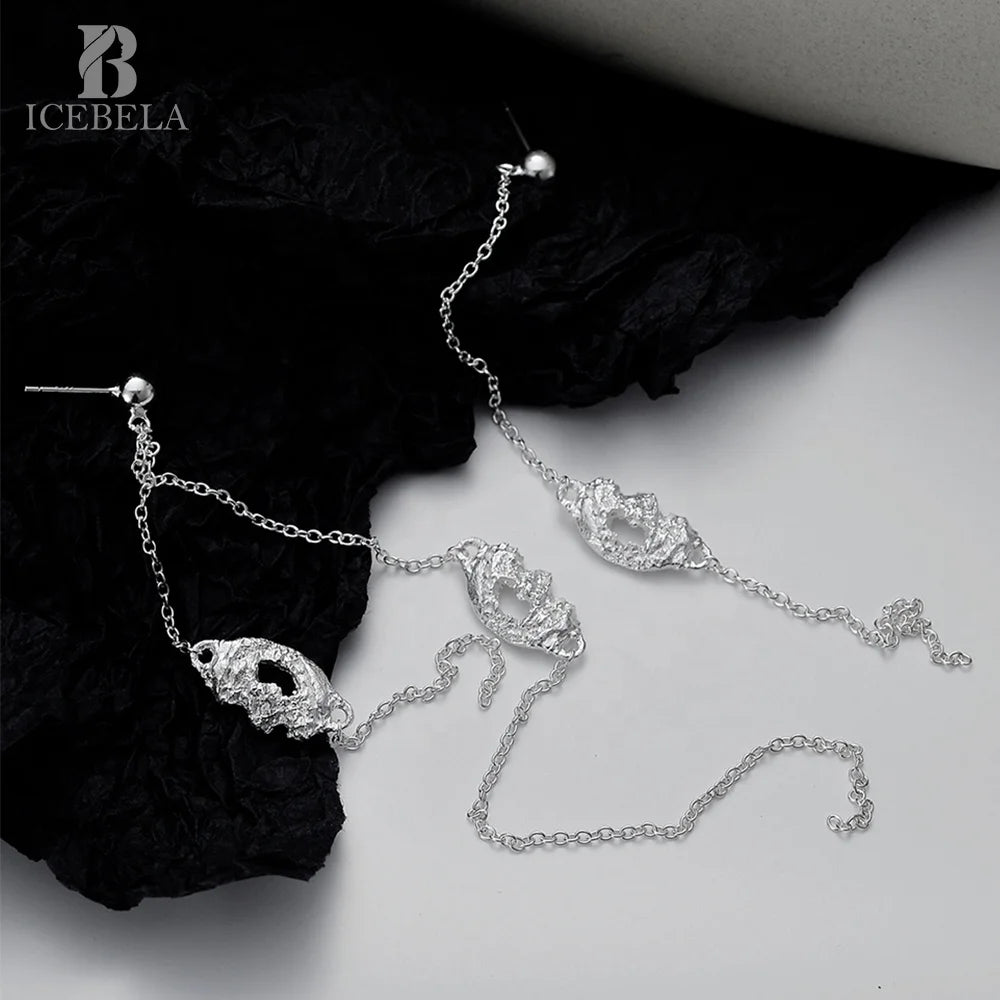 ICEBELA Temperament Long Chain Tassel Earrings Female High Sense Texture S925 Sterling Silver Asymmetric Earrings