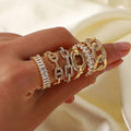 G839 Copper Inlaid Cubic Zircon 18K Gold Plated Adjustable Rings Square Full Zircon Ring