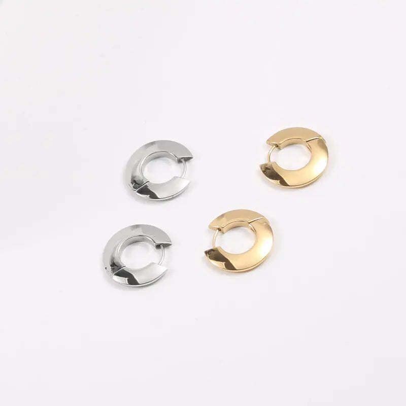 New Trendy Earring 18K Gold Plated UFO Flat Hoop Earrings for Women Stainless Steel Earrings Wholesale