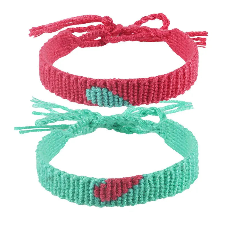 Boho Custom Heart Pattern Woven Bracelet Handmade Couple Tassel Bracelet for Gift