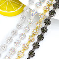 13mm Eco-Friendly Gold/Silver Crystal Flower Sew-On Trim Applique 3D Metal Cup Chain for Garments Shoes Made Glass Rhinestones