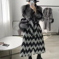Long Style Elegant Fox Fur Collar Cuffs Coat Cashmere Luxury Women Wool Coat With Fur
