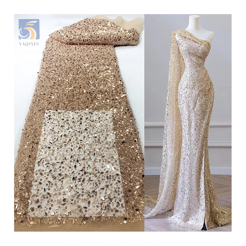 130 cm Wide Colorful Polyester Embroidered Tulle Mesh Fabric 3 mm Sequins Beads Women's Fashion Lace Fabric Wedding Bridal
