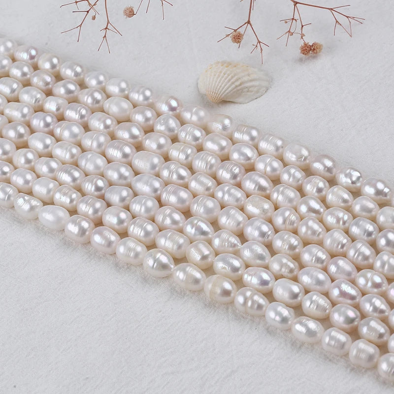 9-10mm AA Grade Rice Shape Freshwater Pearl Strand Loose Beads Pearl for DIY