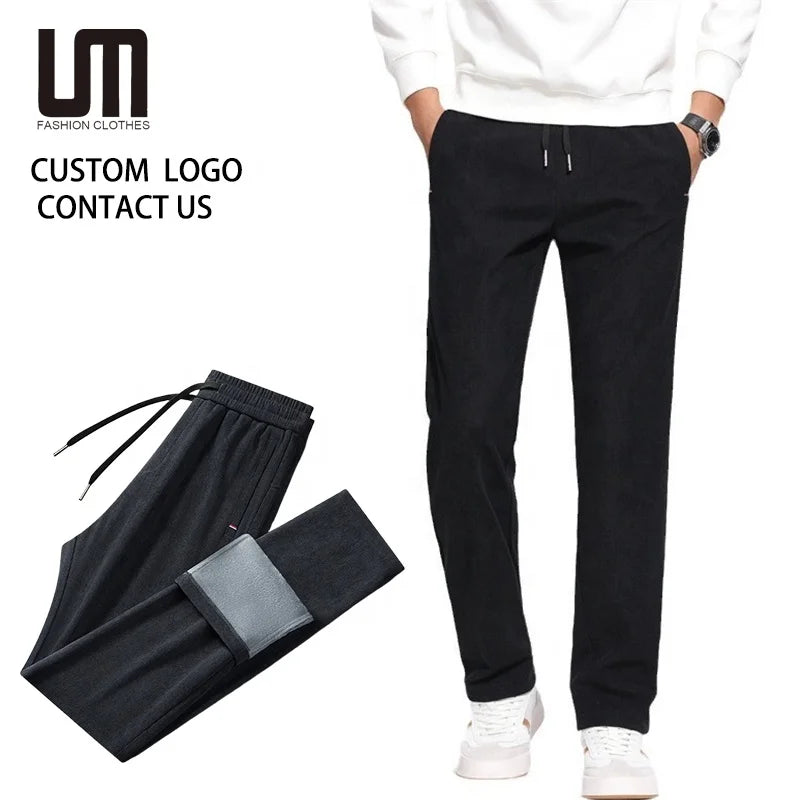 Clearance Sales Men Pants Autumn Winter Thick Warm Straight Leg Sweatpants Casual Plus Size Trousers (Elastic Waist)