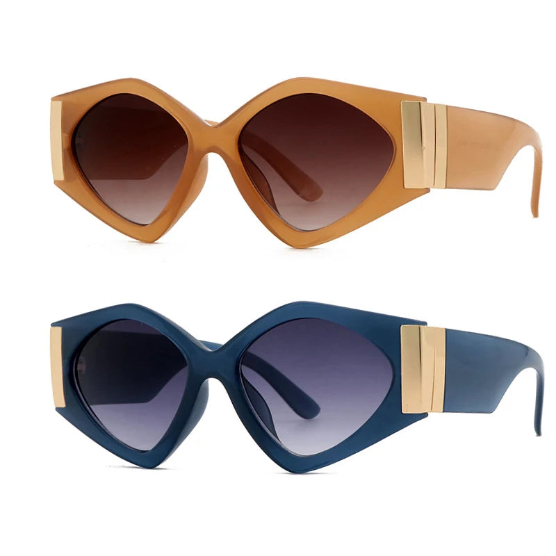 Wide Temple Cat Eye Vintage Sunglasses for Women Luxury Designer UV400 Eyewear Shades in Blue White & Purple-PC Frame Material