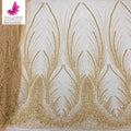 HY2038 Top 3d Embroidered France Gold Bride Lace Beaded Tulle Sequins Fabric With Luxury Bubble Beads for Elegant Wedding Dress