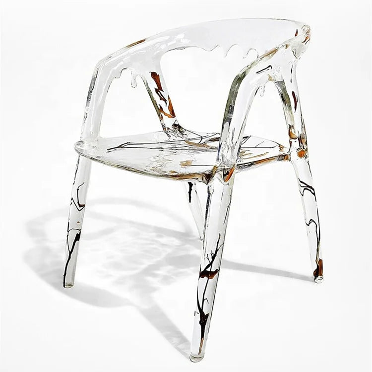 Modern Luxury Clear Transparent Leisure Armchair Crystal Raindrop Epoxy Resin Dining Chair Living Room Hotel Lobby Villa Kitchen