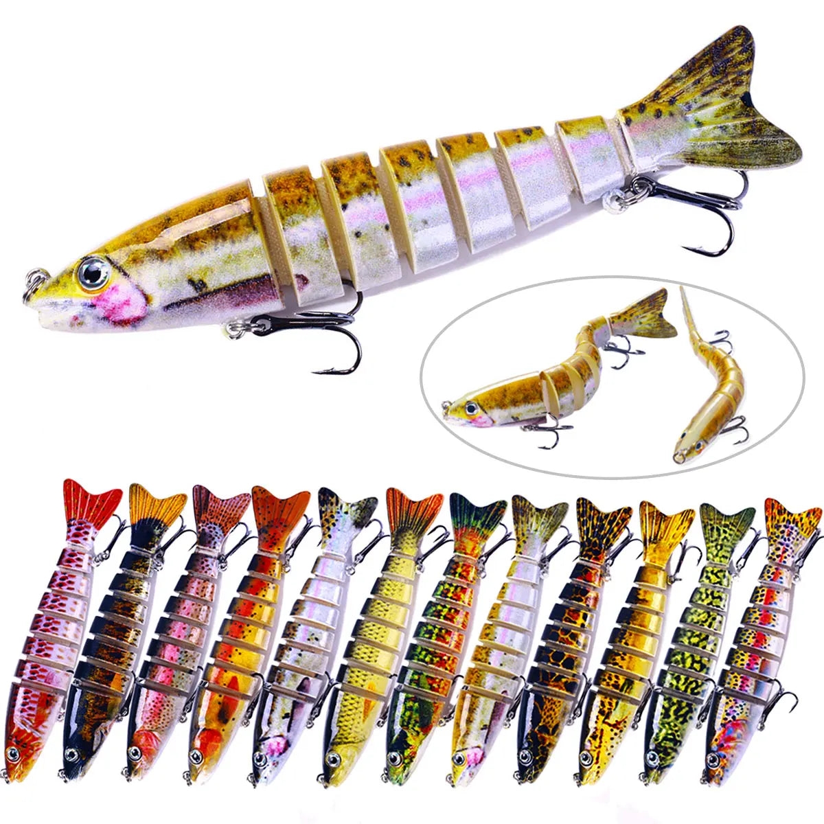 Wholesale JM064 12.8cm 18g Artificial 3D Printing Hard Baits 8 Sections Multi Jointed Minnow Fishing Lures