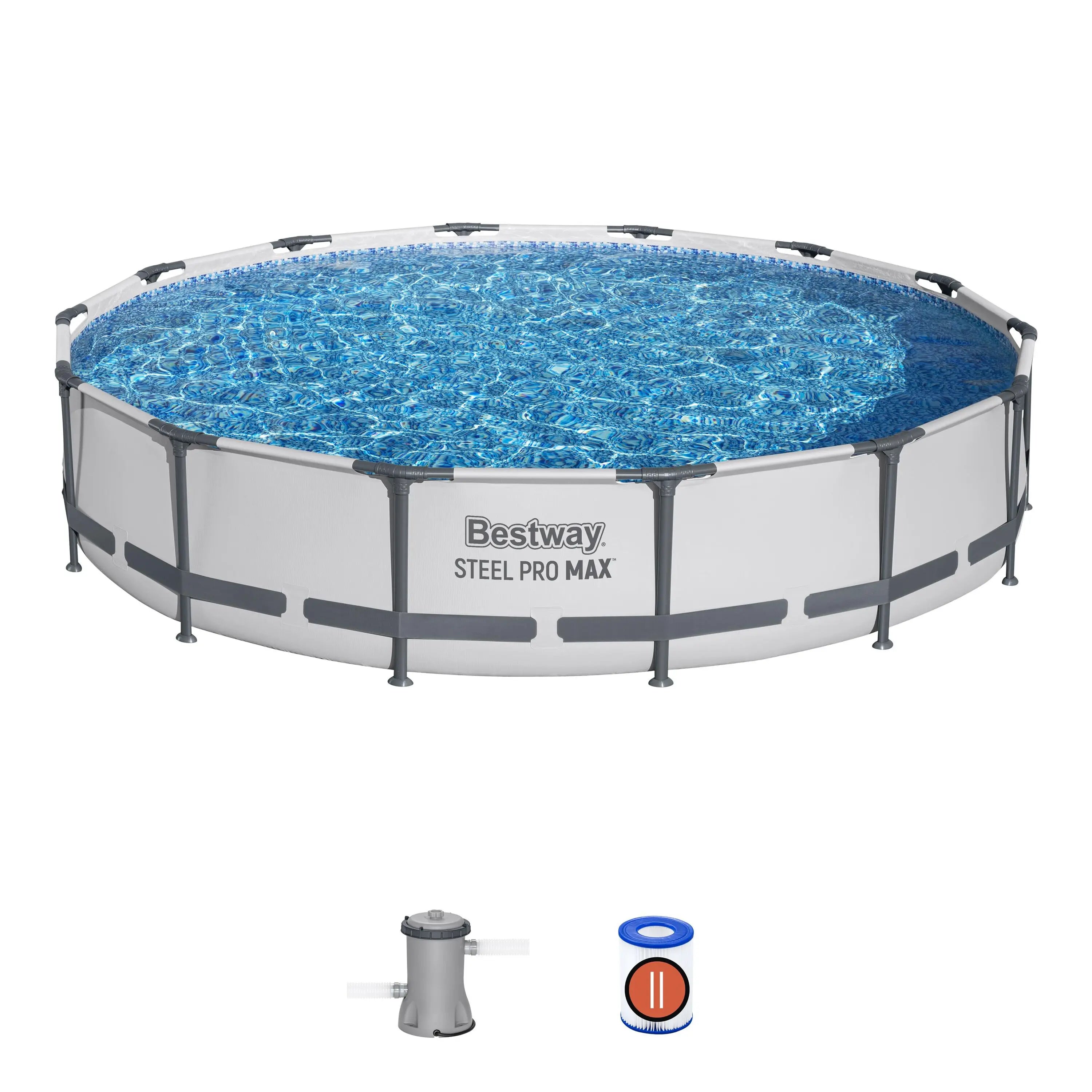 Bestway 56595 Steel Pro MAX Outdoor Adult Swimming Pool Round Frame Above Ground Pool Set 4.27 m X 84 cm