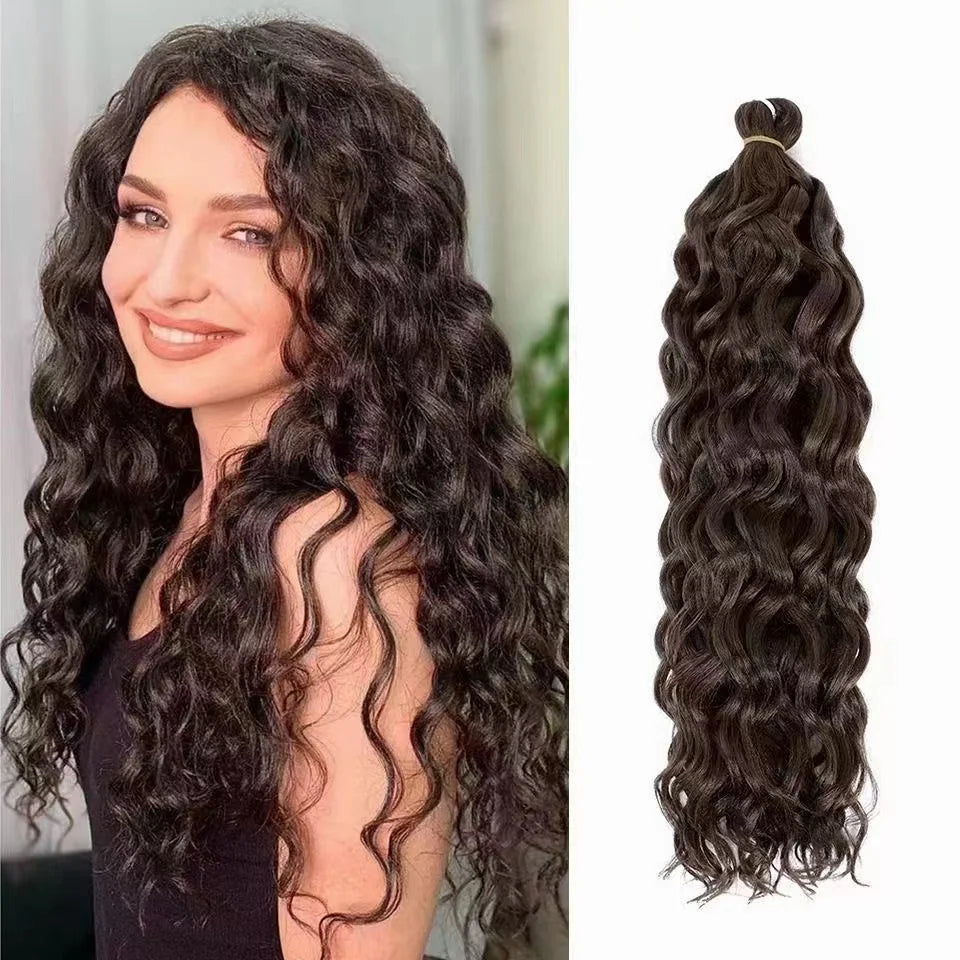 18-Inch Hawaii Ocean Wave Deep Curly Crochet Hair Extensions Black Women's Braids Synthetic Hair Material Protein Fiber