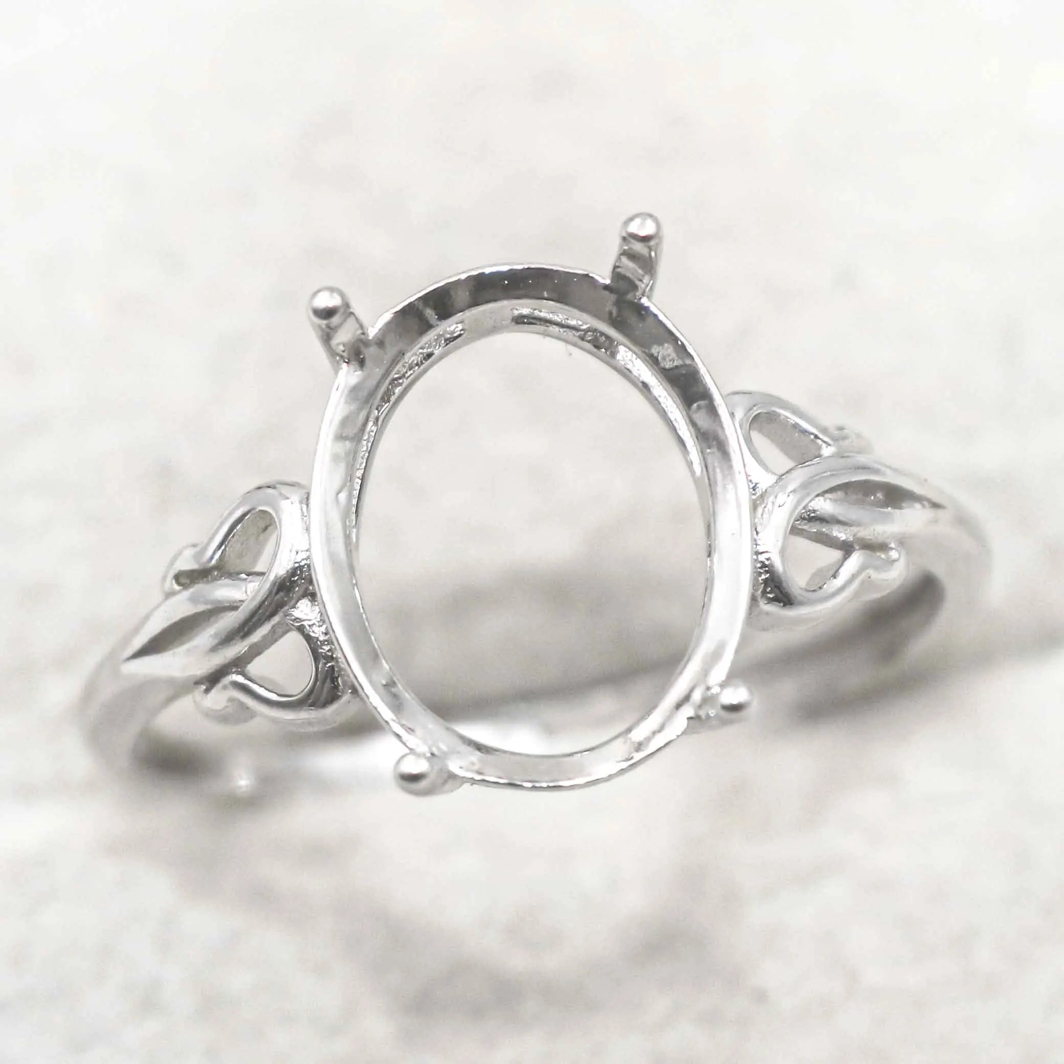 Sterling Silver 10*12mm Semi Mount Ring Empty Frame Blank Support Setting S925 Base Holder Without Center Stone for DIY Inlay