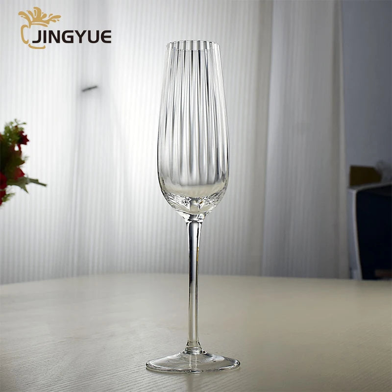 Creative Champagne Flutes Goblet 245ml 8oz Vintage Custom Logo Crystal Ribbed Wedding Pink Champagne Coupe Glasses for Wedding