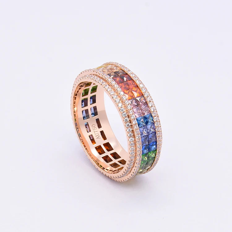 Xingyue Best Selling Rainbow Cubic Zirconia Anniversary Ring Rose Gold Multi Colors Crystal CZ Wedding Bands Rings for Women