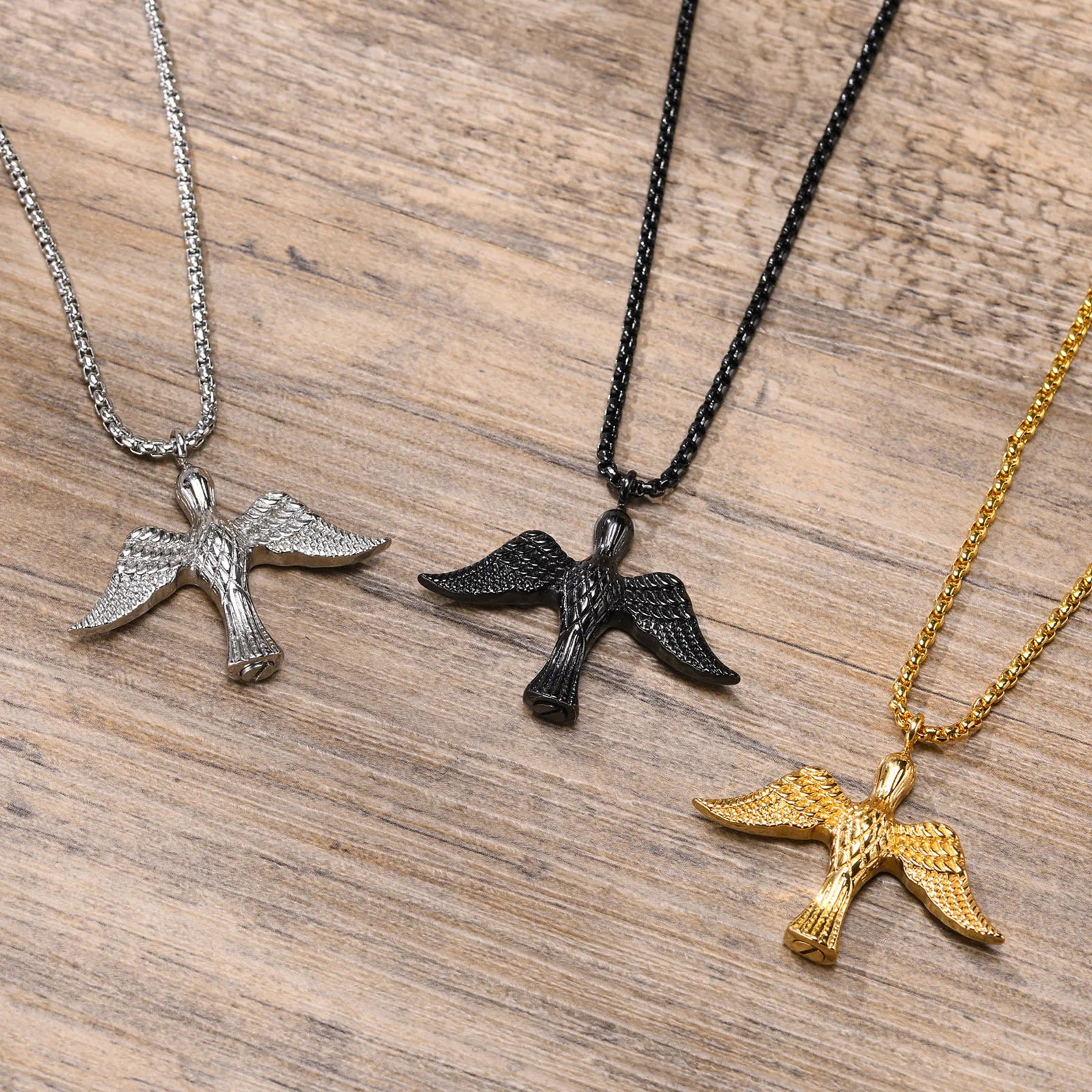 Wholesale Can Open Punk Cremation Jewelry Stainless Steel Bird Wing Urn Pendant Necklace Link Chain for Engagement Gift Ashes