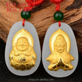Certified Gold Inlaid Jade 4D Hetian Pure Gold Worship Guanyin Money Buddha Pendant  Manufacturer Wholesale