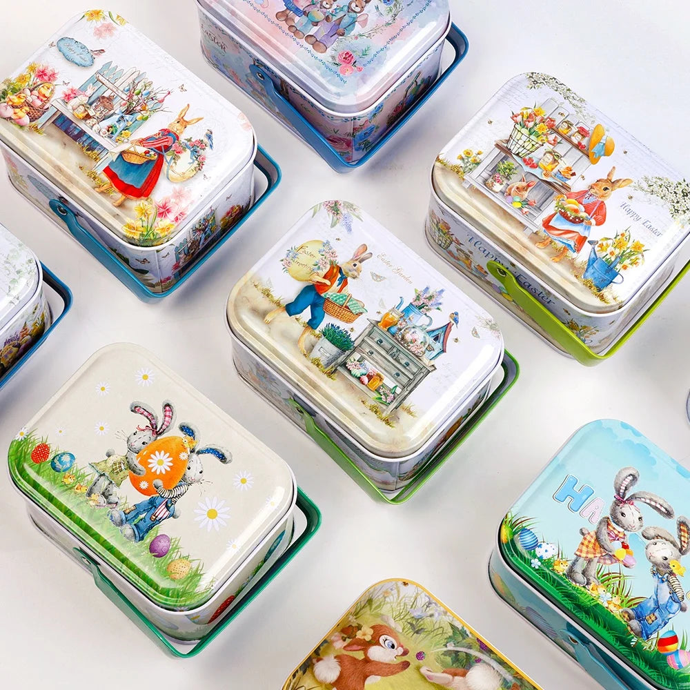 Easter Metal Cookie Box Tin Candy Box With Lids for Food Cookies Snacks Easter Bunny Metal Gift Boxes