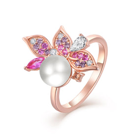 Fine Jewelry Custom Oem S925 Sterling Silver Rose Gold Plated Fresh Water Pearl Rings for Women Diamond Wholesale Party Gift