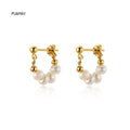 FUAMAY 18K Gold Plated 925 Sterling Silver Earring Stud Oval White Pearl Earrings