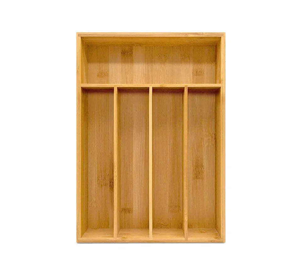 JUNJI Bamboo Silverware Organizer 5 Compartments  Bamboo Hardware Organizer Bamboo Drawer Organizer