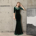 18037#  Female High-end Atmosphere Elegant Banquet Annual Temperament Black Velvet Evening Dress